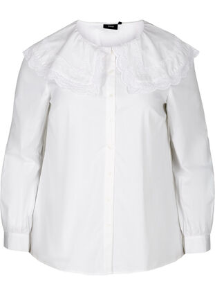Cotton shirt with a large collar, Bright White, Packshot image number 0