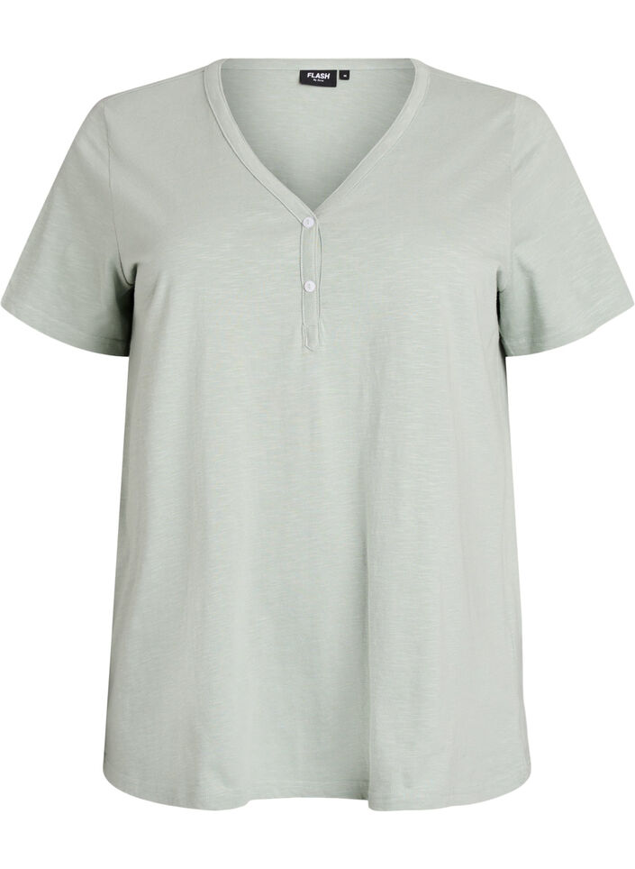 T-shirt with button detail, Green, Packshot image number 0