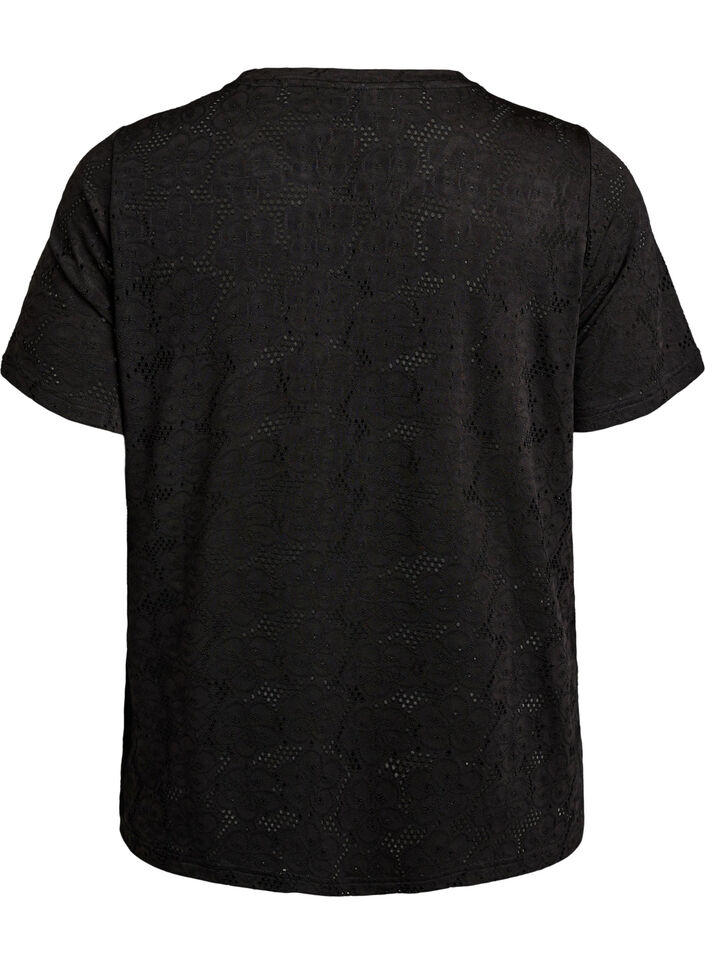 FLASH - T-shirt with eyelet pattern, Black, Packshot image number 1
