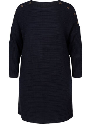 Long-sleeved knitted dress with button detailing, Black, Packshot image number 0