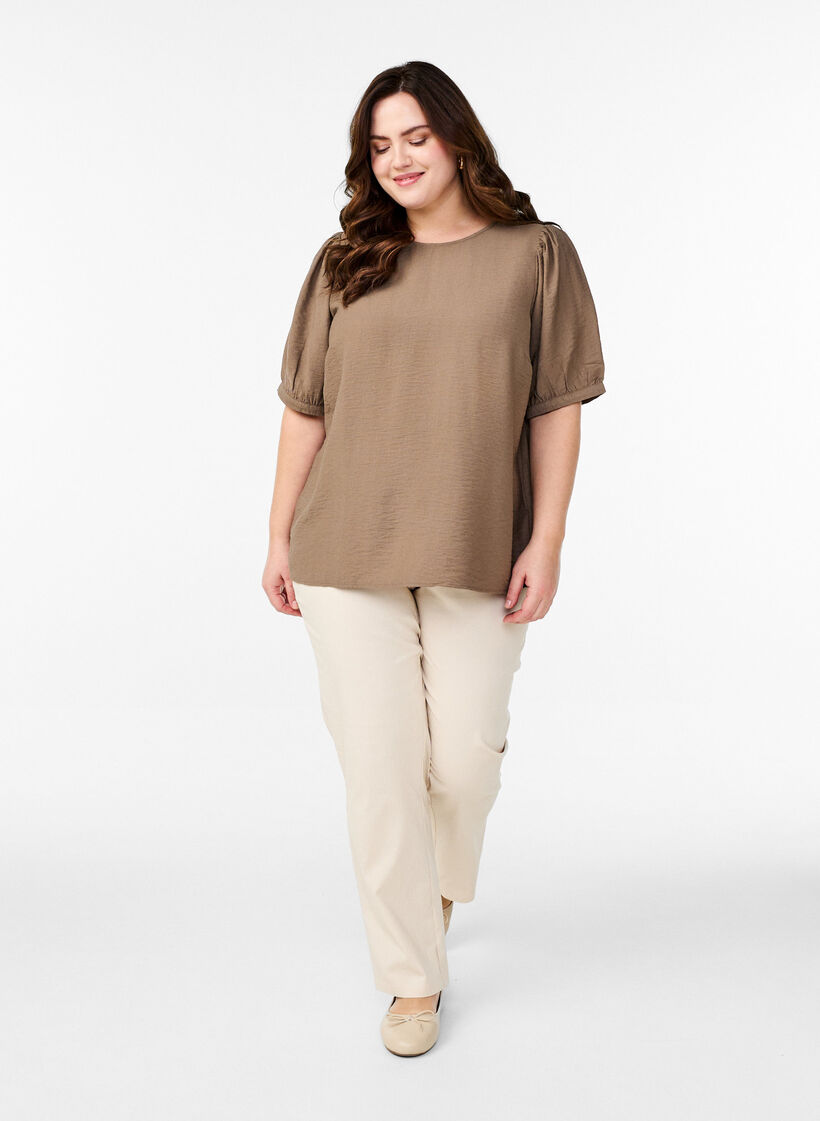 Viscose blouse with 1/2 sleeves, Brown, Model image number 1