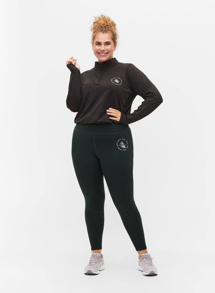 High neck exercise top with zip, Black, Model image number 3