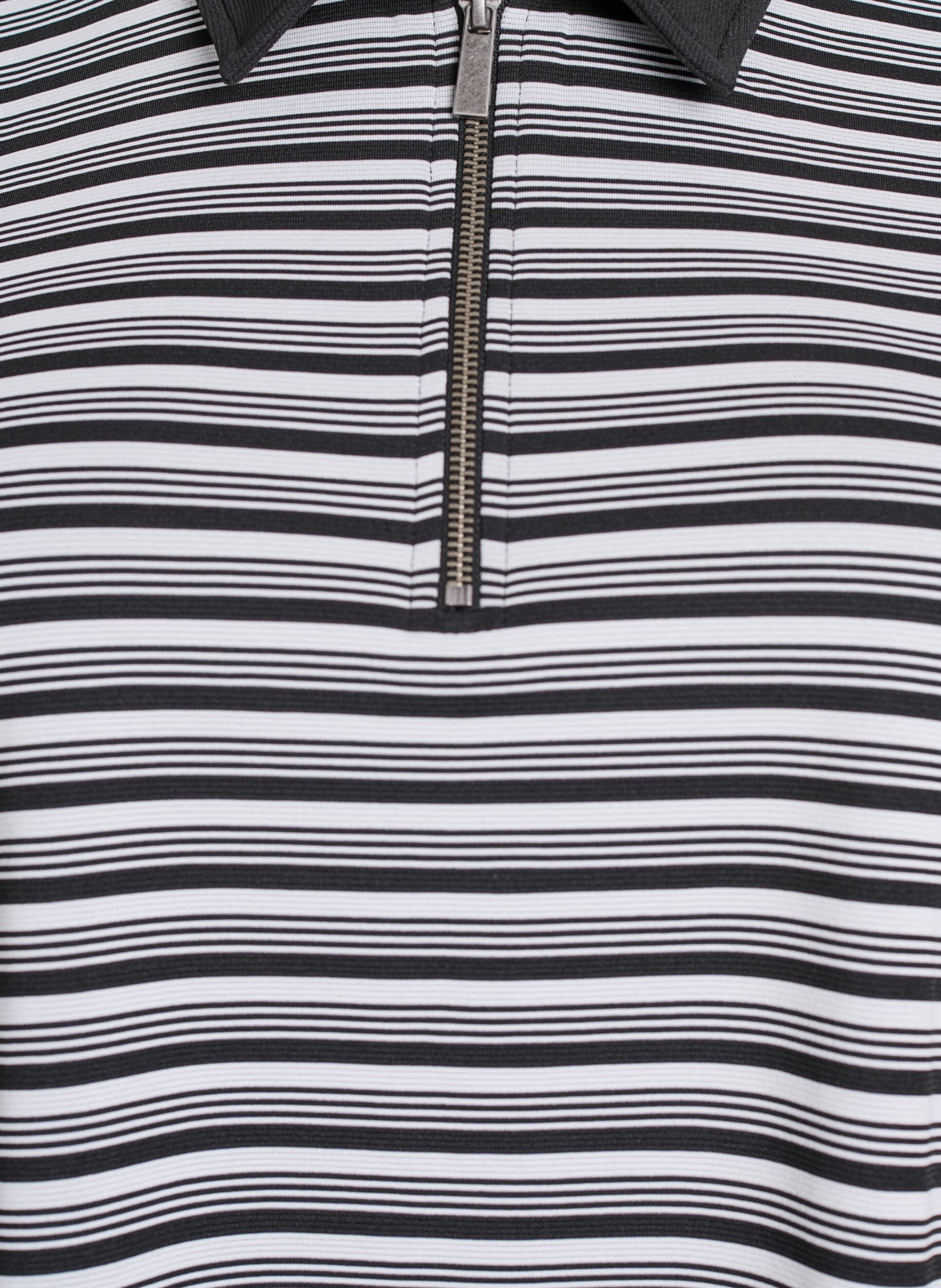 Zizzifashion Striped polo shirt with short sleeves and zip, Black, Packshot image number 2