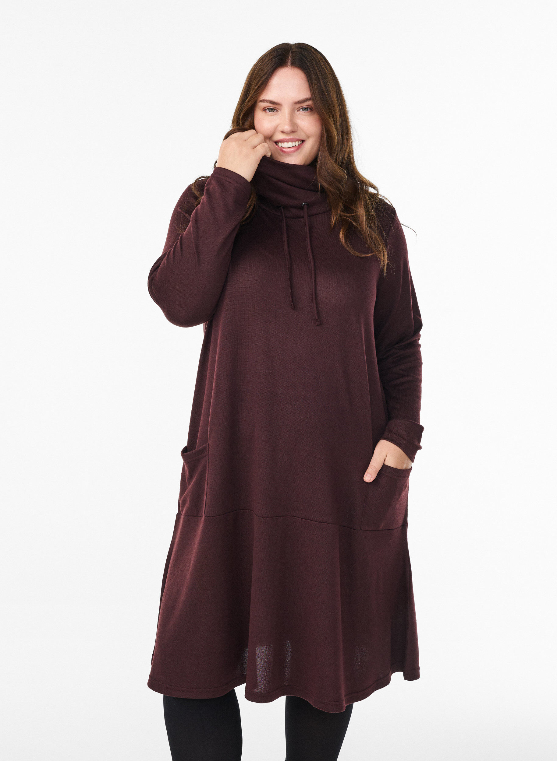 Jersey dress with high neck and pockets, Red, Model