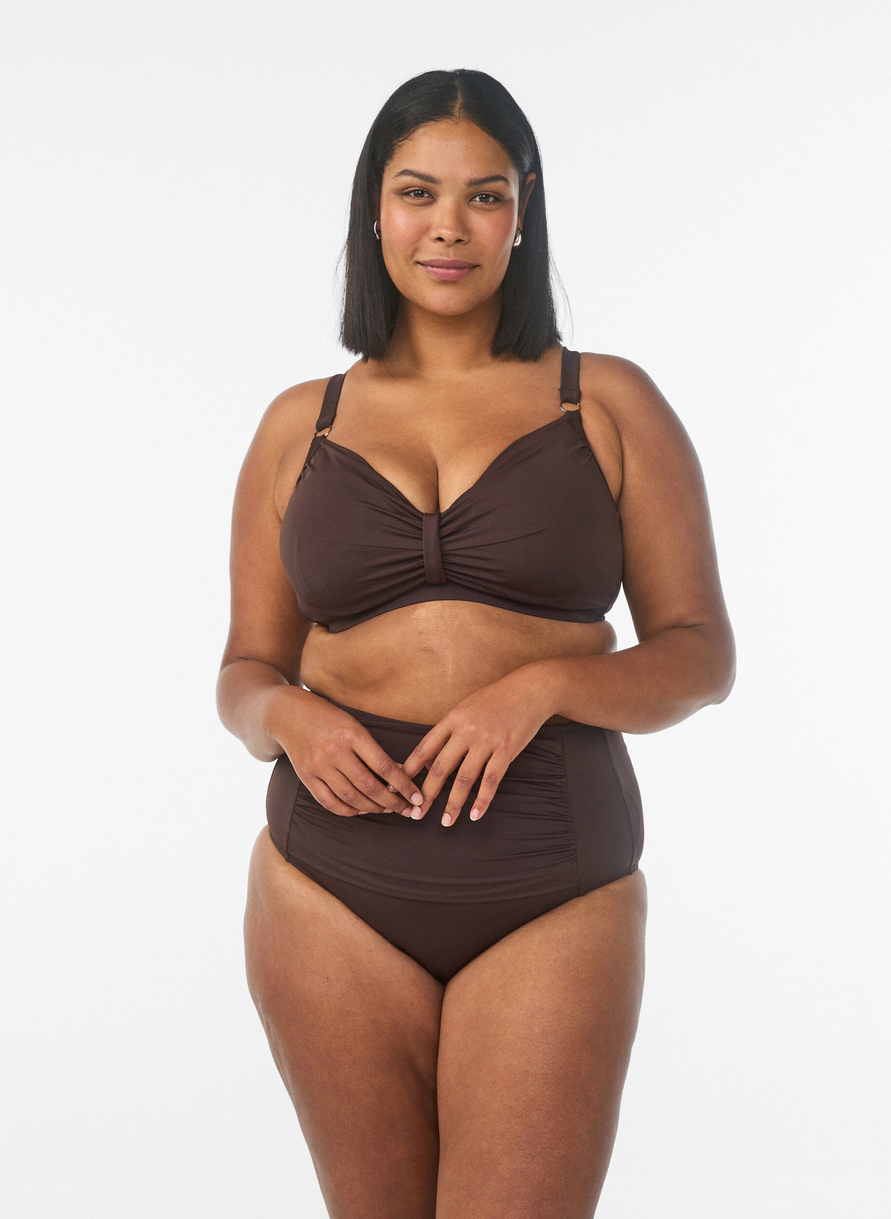 ZizzifashionUnderwire bikini bra with draping, Brown, Model image number 1