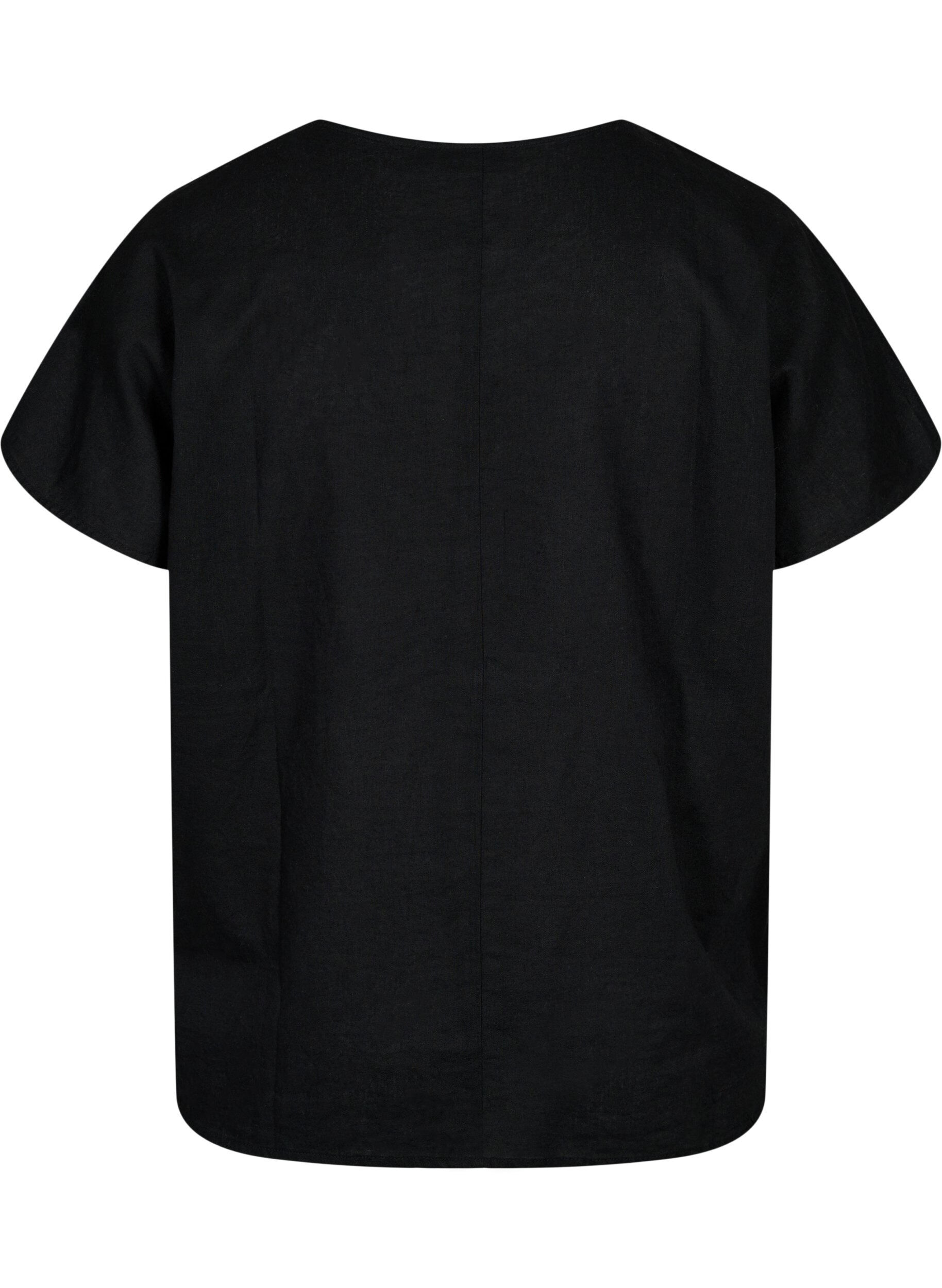 Zizzifashion Short-sleeved blouse in cotton blend with linen, Black, Packshot image number 1
