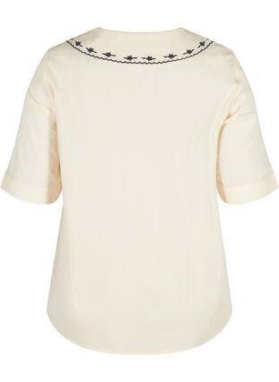 Short-sleeved shirt in cotton with a large collar, MotherOfPearl w.Blue, Packshot image number 1