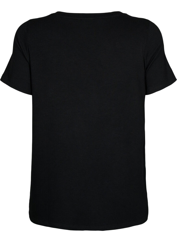 Ribbed T-shirt with LENZING™ ECOVERO™ Viscose, Black, Packshot image number 1