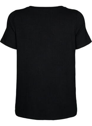 Ribbed viscose t-shirt with v-neck, Black, Packshot image number 1