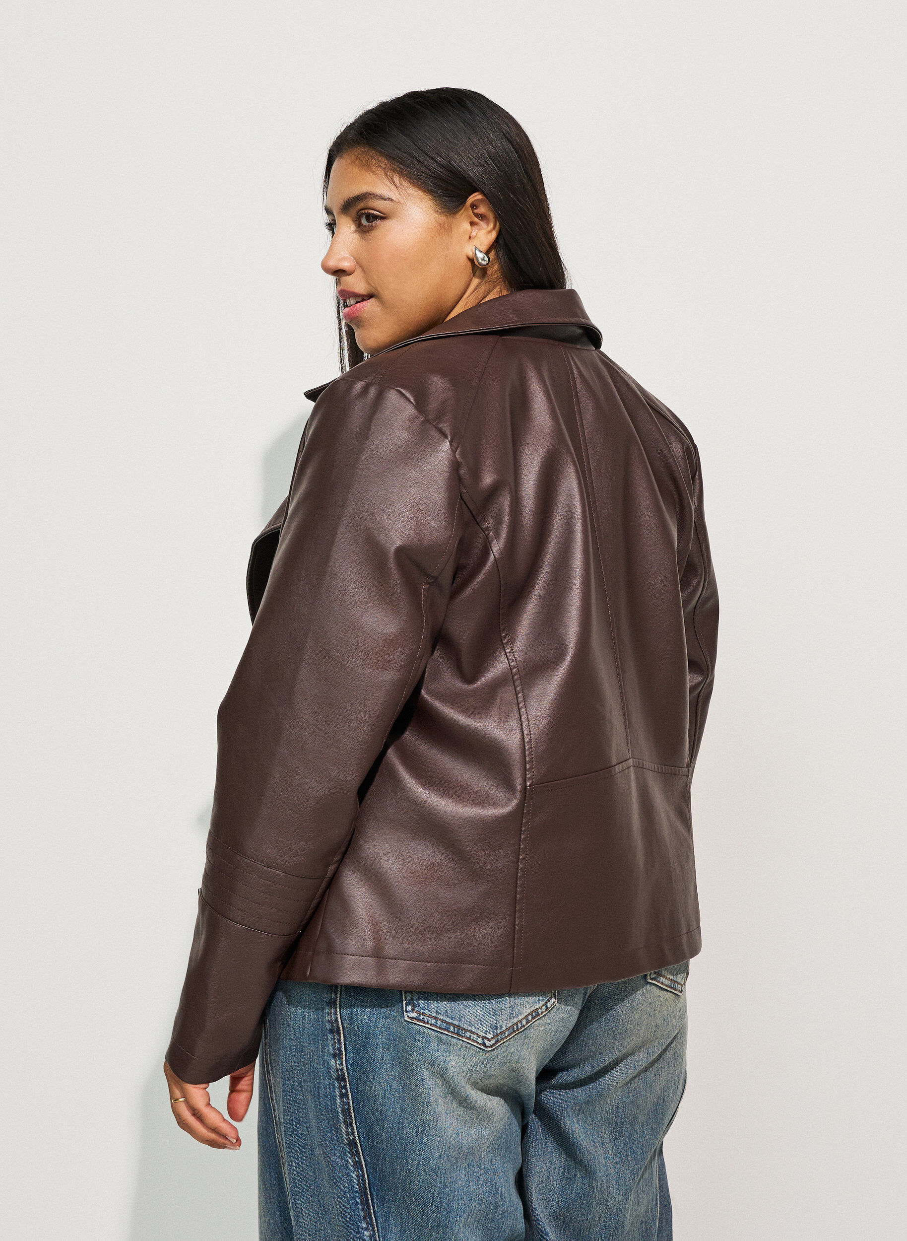 ZizzifashionBiker jacket in faux leather, Brown, Model image number 2