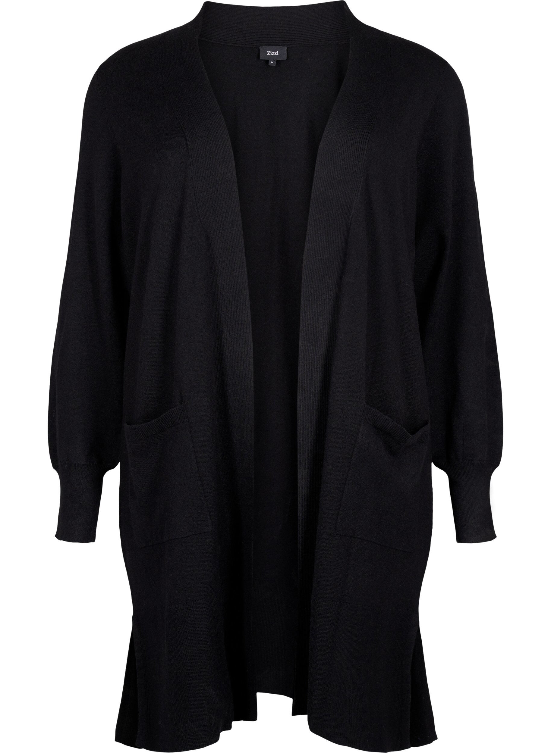 Zizzifashion Long knitted cardigan with pockets, Black, Packshot image number 0
