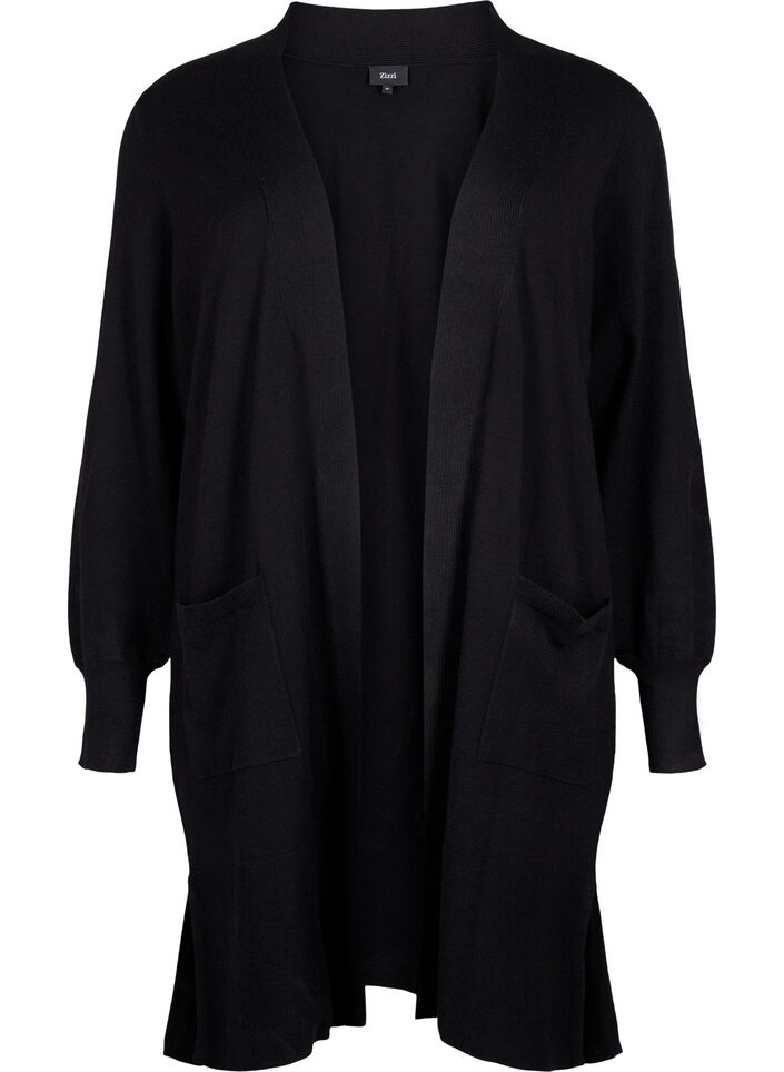 Long knitted cardigan with pockets, Black, Packshot image number 0