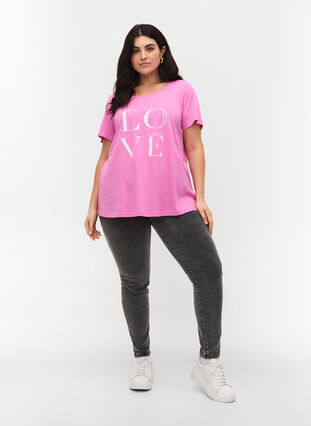 Cotton t-shirt with print, Cyclamen LOVE, Model image number 2