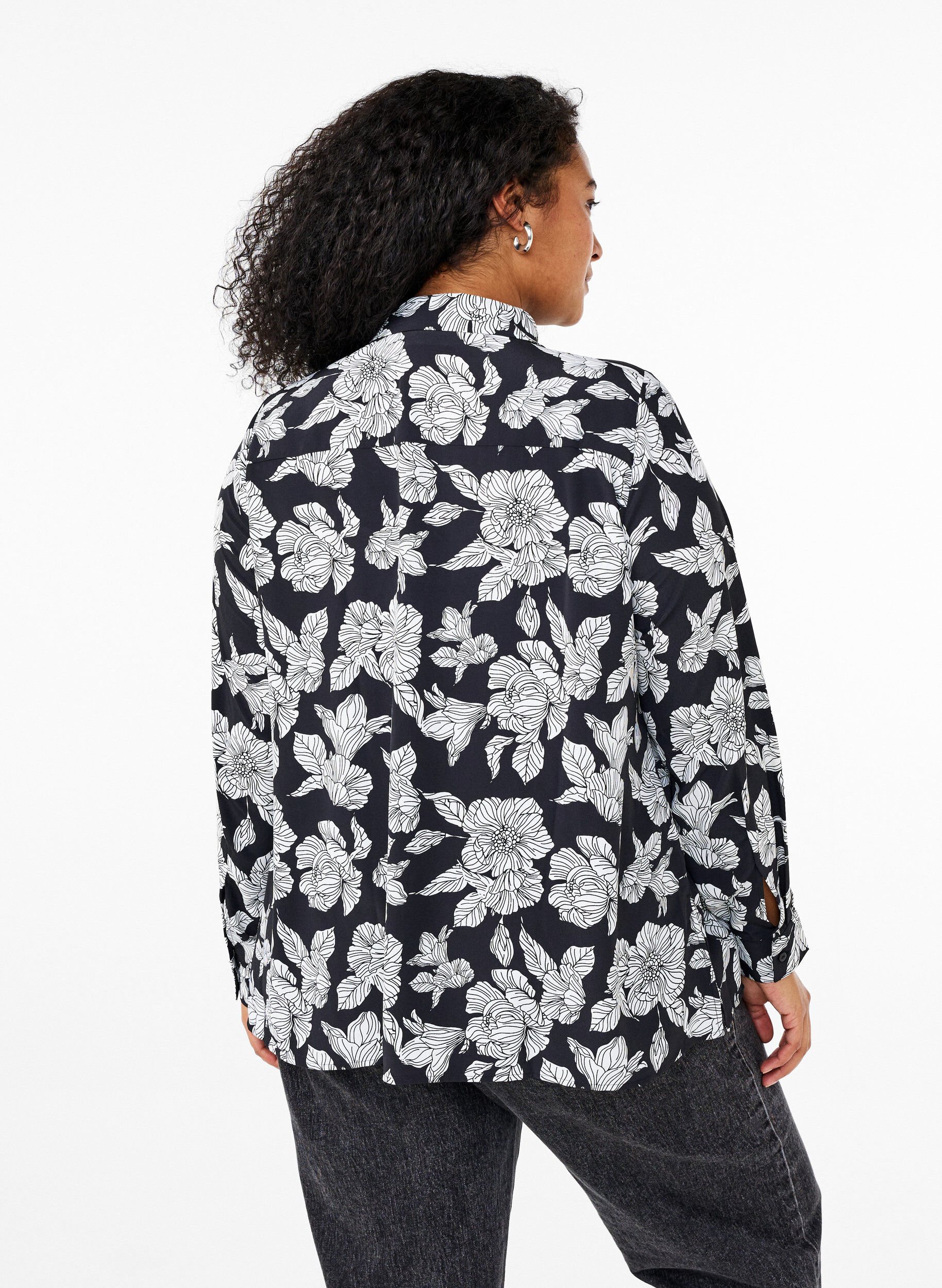 Zizzifashion Shirt with floral print, Black, Model image number 2