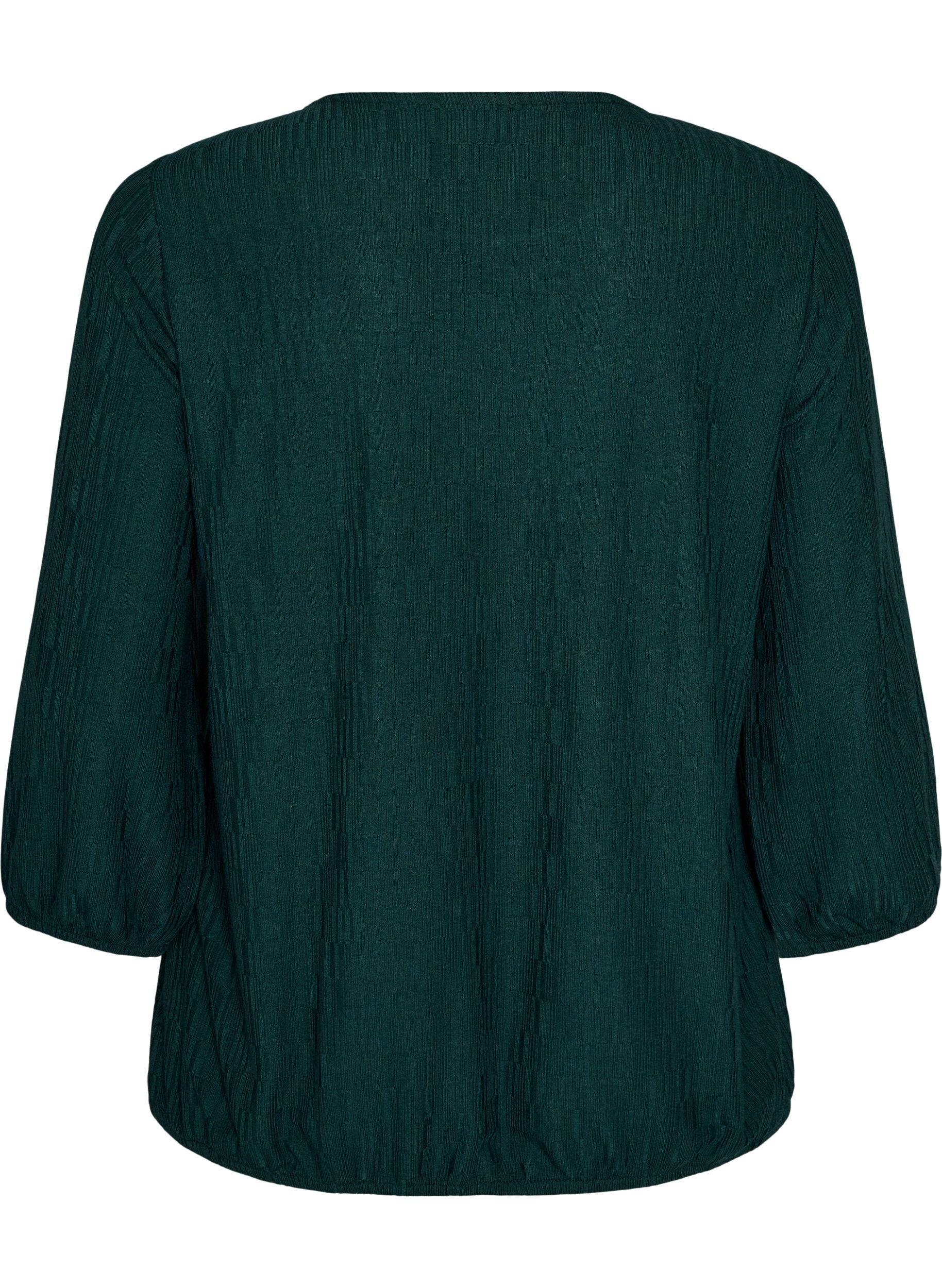 ZizzifashionBlouse with texture and 3/4 sleeves, Green, Packshot image number 1