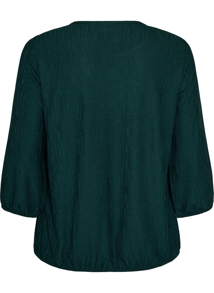 Blouse with texture and 3/4 sleeves, Green, Packshot image number 1