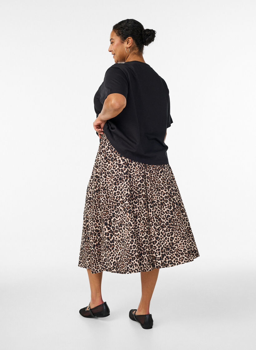 A-line midi skirt with leopard print, Brown, Model image number 2