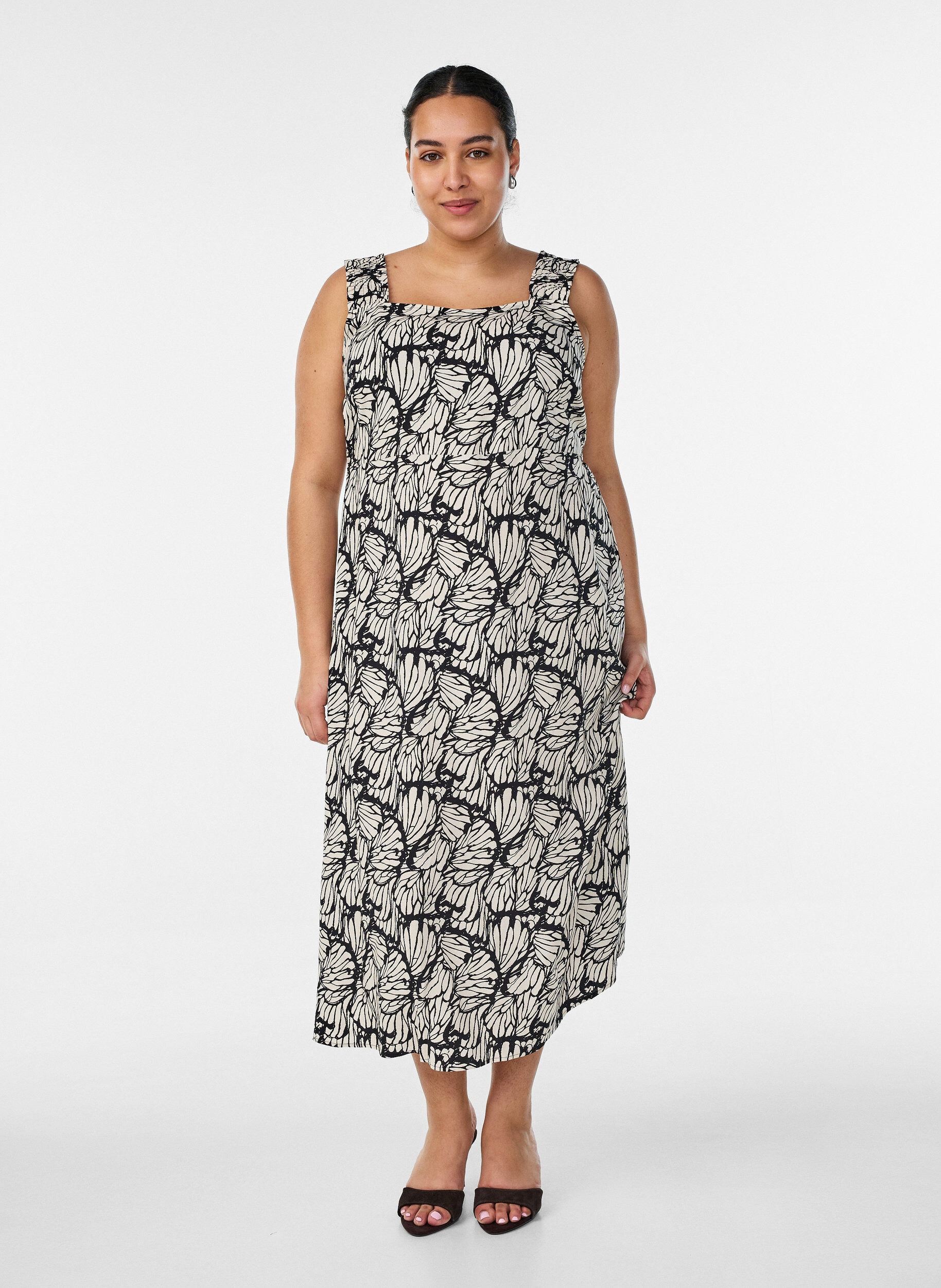 Zizzifashion Summer dress with wide straps, Black, Model image number 0