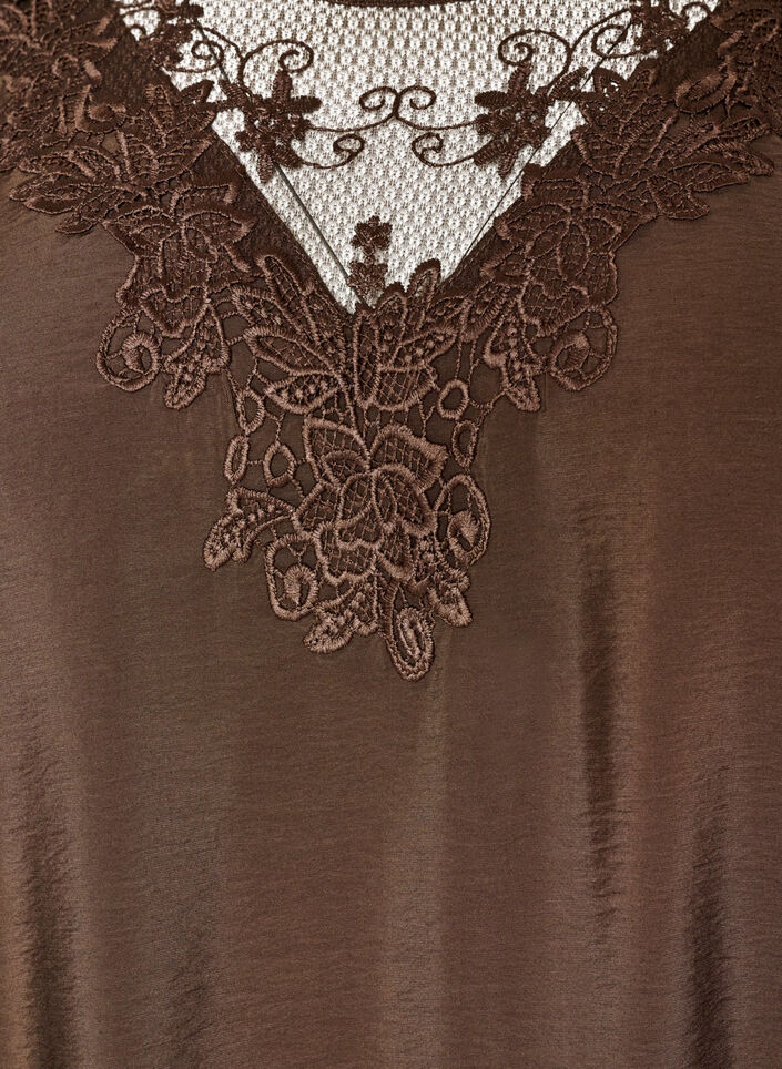 Tunic in viscose with lace detail, Brown, Packshot image number 2