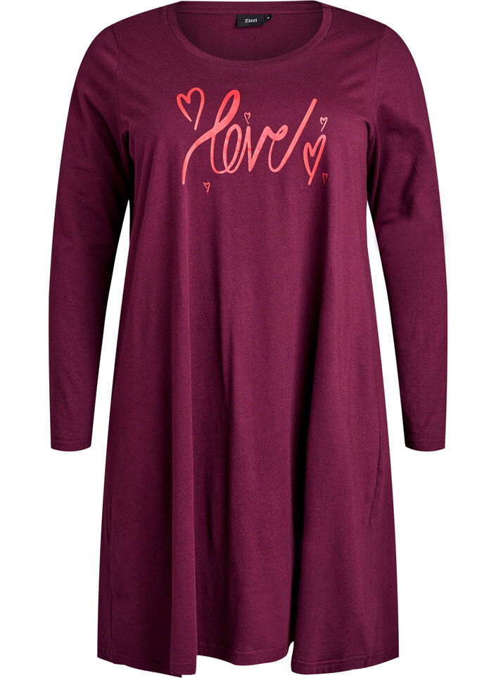 Long-sleeved nightgown in organic cotton, Red, Packshot image number 0