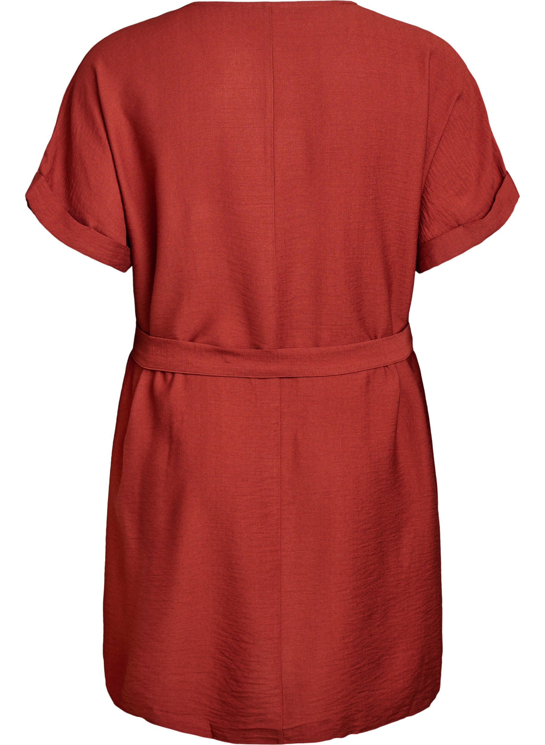 Zizzifashion Short dress with loose fit and tie belt, Red, Packshot image number 1