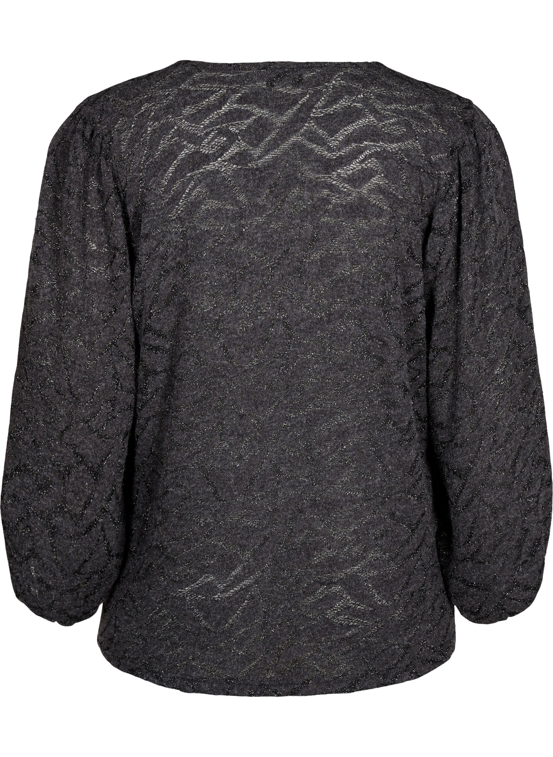 Zizzifashion Long-sleeved blouse with glitter and pattern, Grey, Packshot image number 1