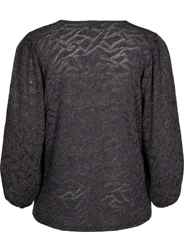 Long-sleeved blouse with glitter and pattern, Grey, Packshot image number 1