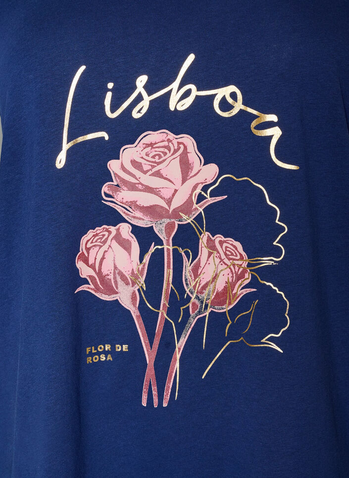 Cotton T-shirt with front print and V-neck, 1447, Packshot image number 2