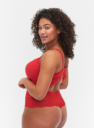 High-waisted lace g-string, True Red , Model image number 1