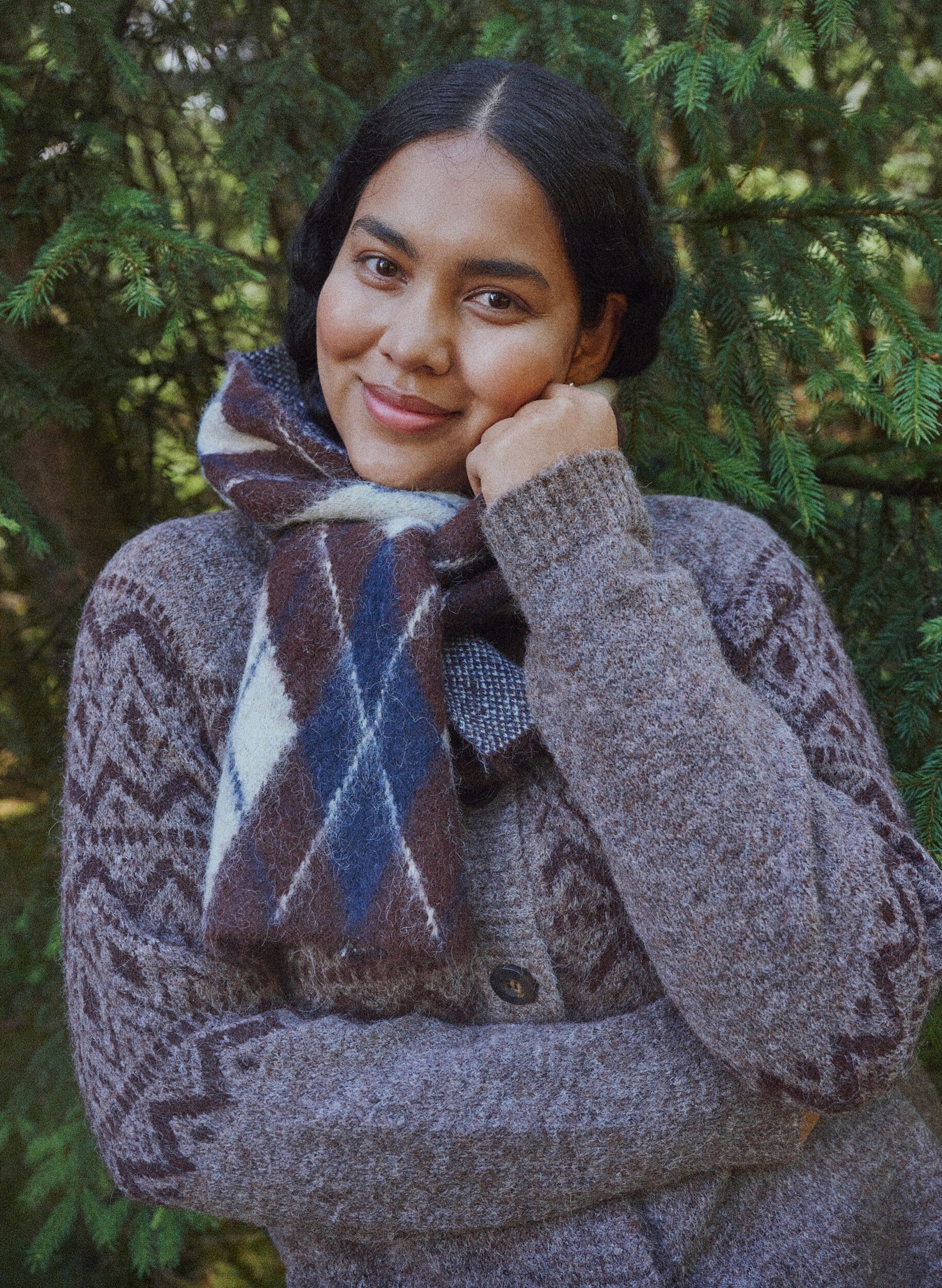 ZizzifashionChecked scarf, Brown, Image image number 0