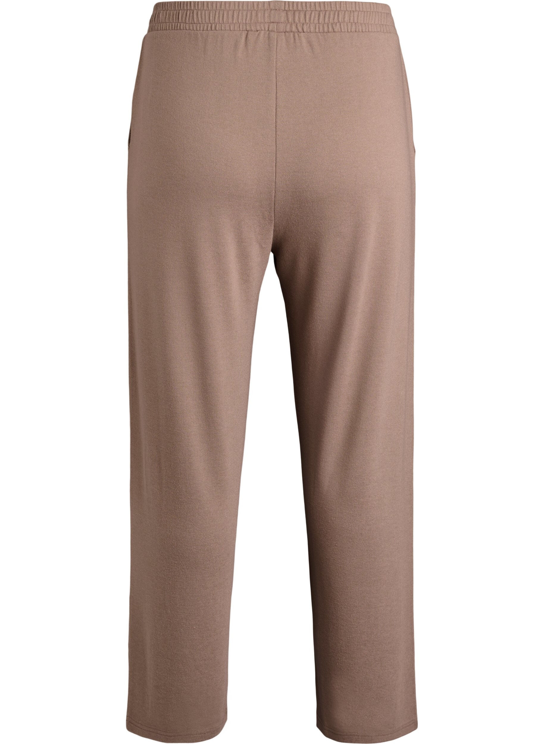 Zizzifashion High-waisted straight fit jersey trousers, Brown, Packshot image number 1