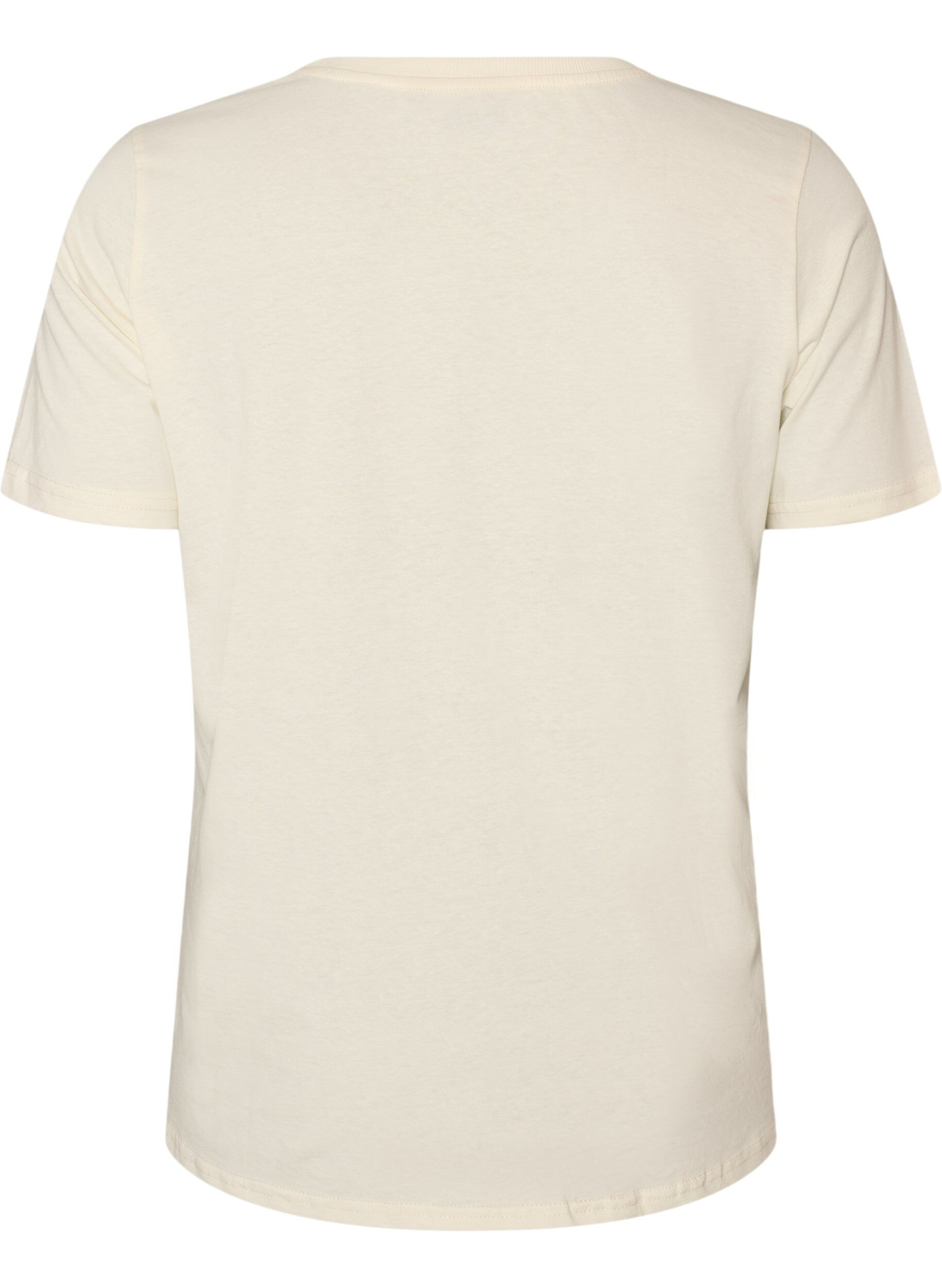 Zizzifashion Cotton T-shirt with print, Vanilla, Packshot image number 1