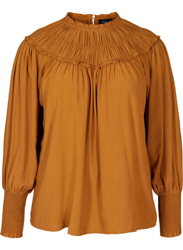Viscose blouse with long balloon sleeves, Cathay Spice, Packshot image number 0
