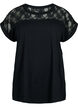 Short-sleeved cotton t-shirt with lace, Black, Packshot image number 0