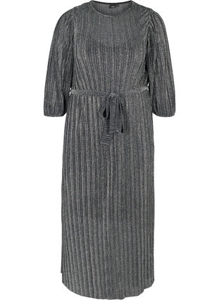 3/4 sleeve glitter dress with rounded neckline, Black W. SILVER, Packshot image number 0