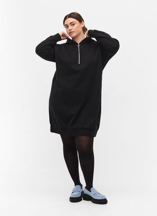 Sweatshirt dress with hood and zip, Black, Model image number 2