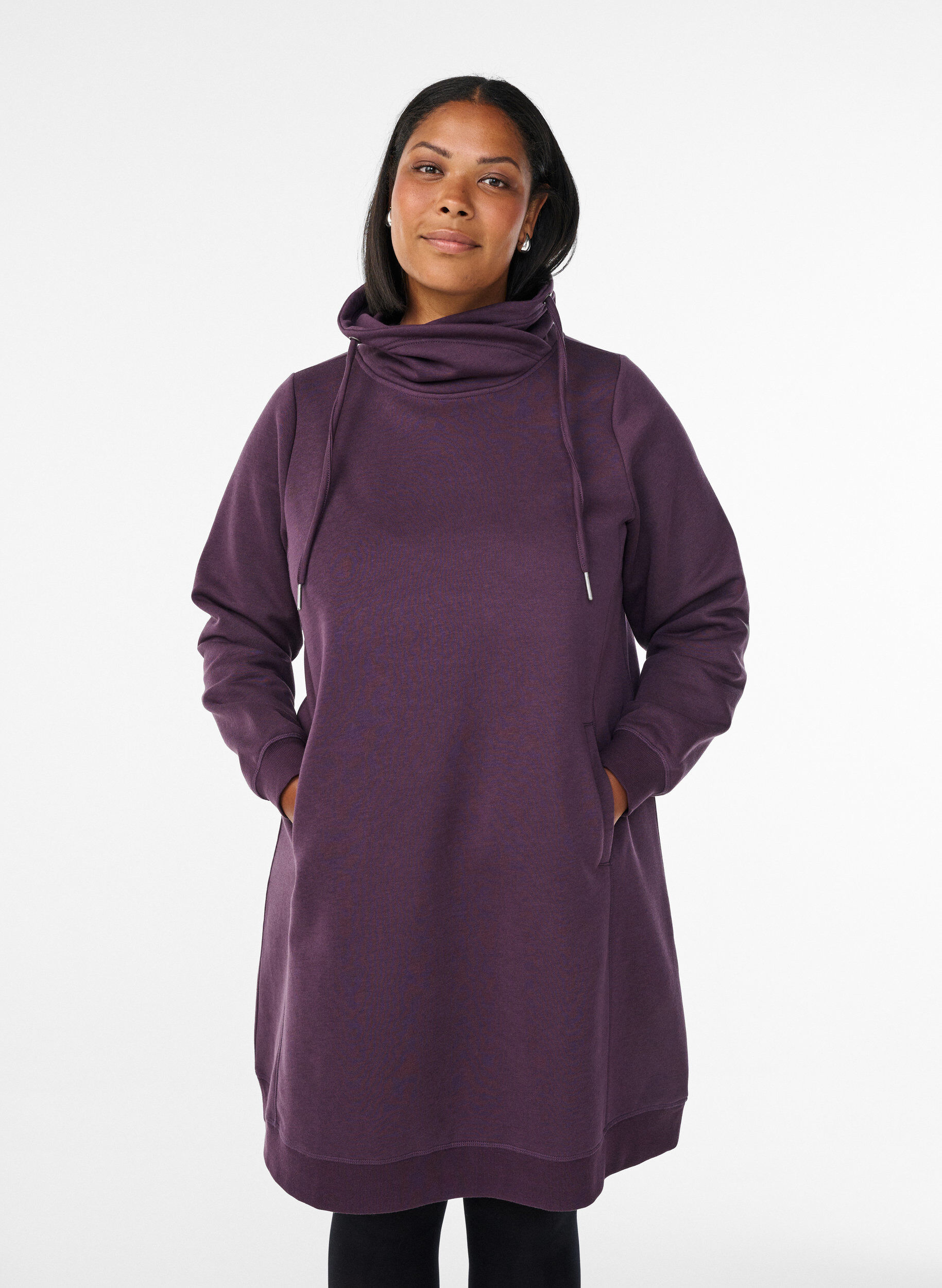 ZizzifashionShort sweatshirt dress with high collar and pockets, Purple, Model image number 0