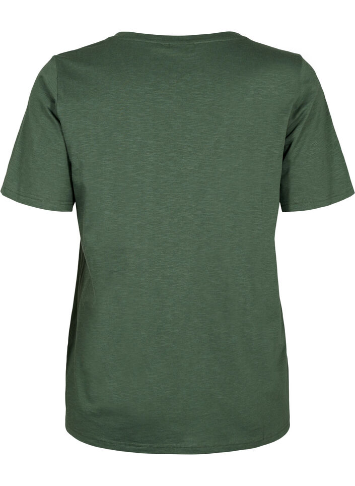 Short sleeve basic t-shirt with v-neck, Green, Packshot image number 1