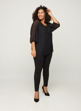 Textured blosue with 3/4 length sleeves, Black, Model image number 2