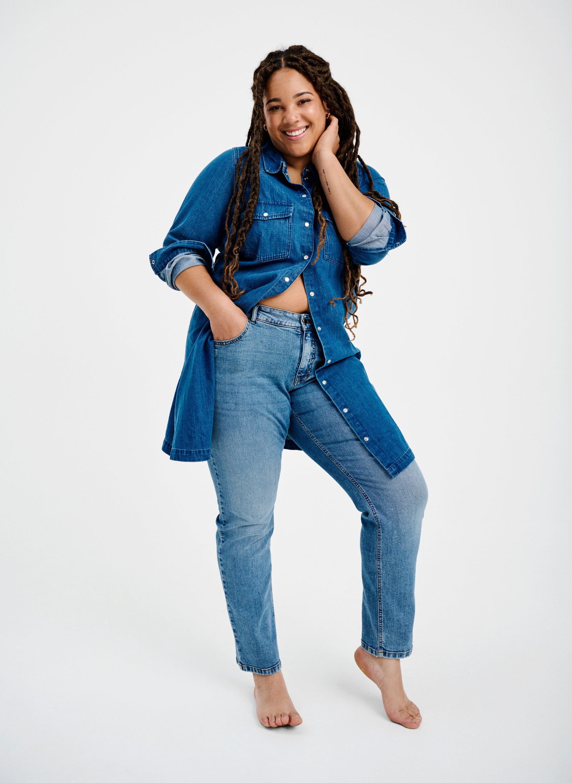 Zizzifashion Two-tone Mille Mom Fit Jeans, Lt. B. Comb, Image image number 0