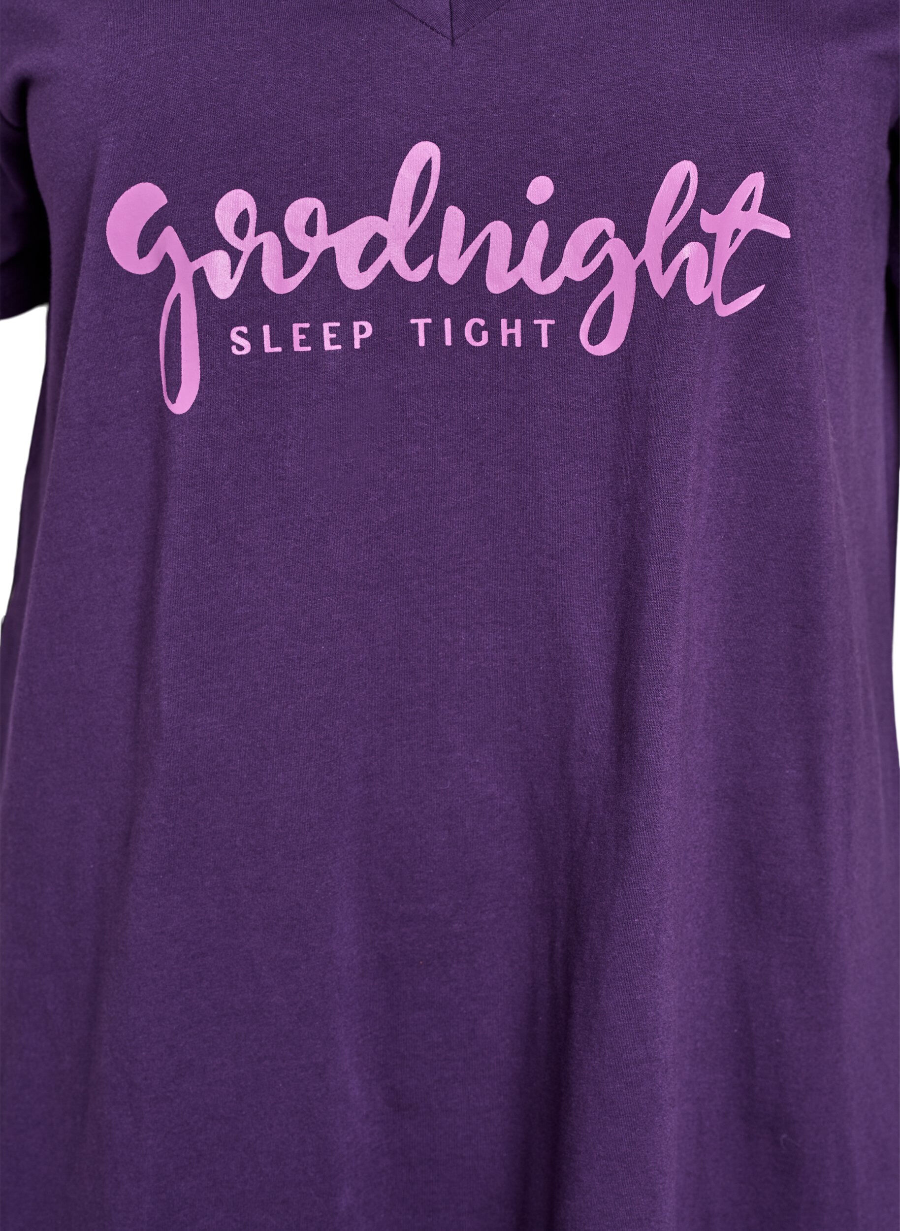 Zizzifashion Organic cotton nightgown with v-neck, Purple, Packshot image number 2