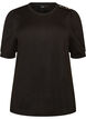 Blouse with button detail and short puff sleeves, Black, Packshot image number 0