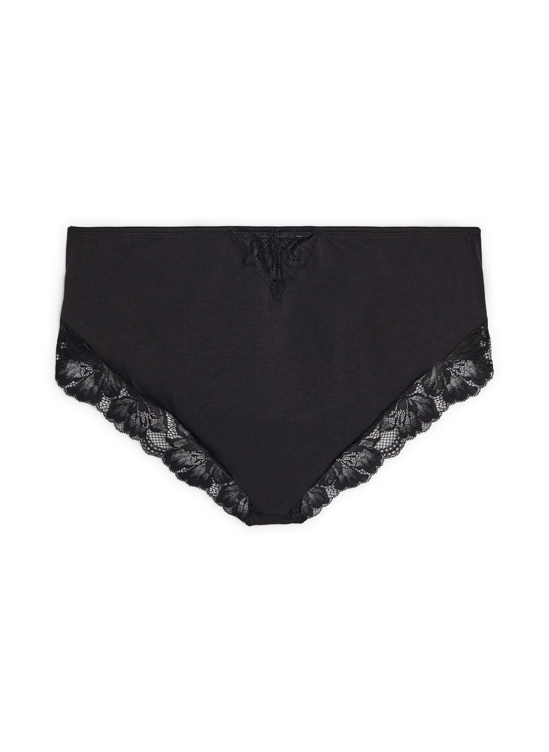 Zizzifashion Cotton panties with an inside pocket and lace, Black, Packshot image number 1