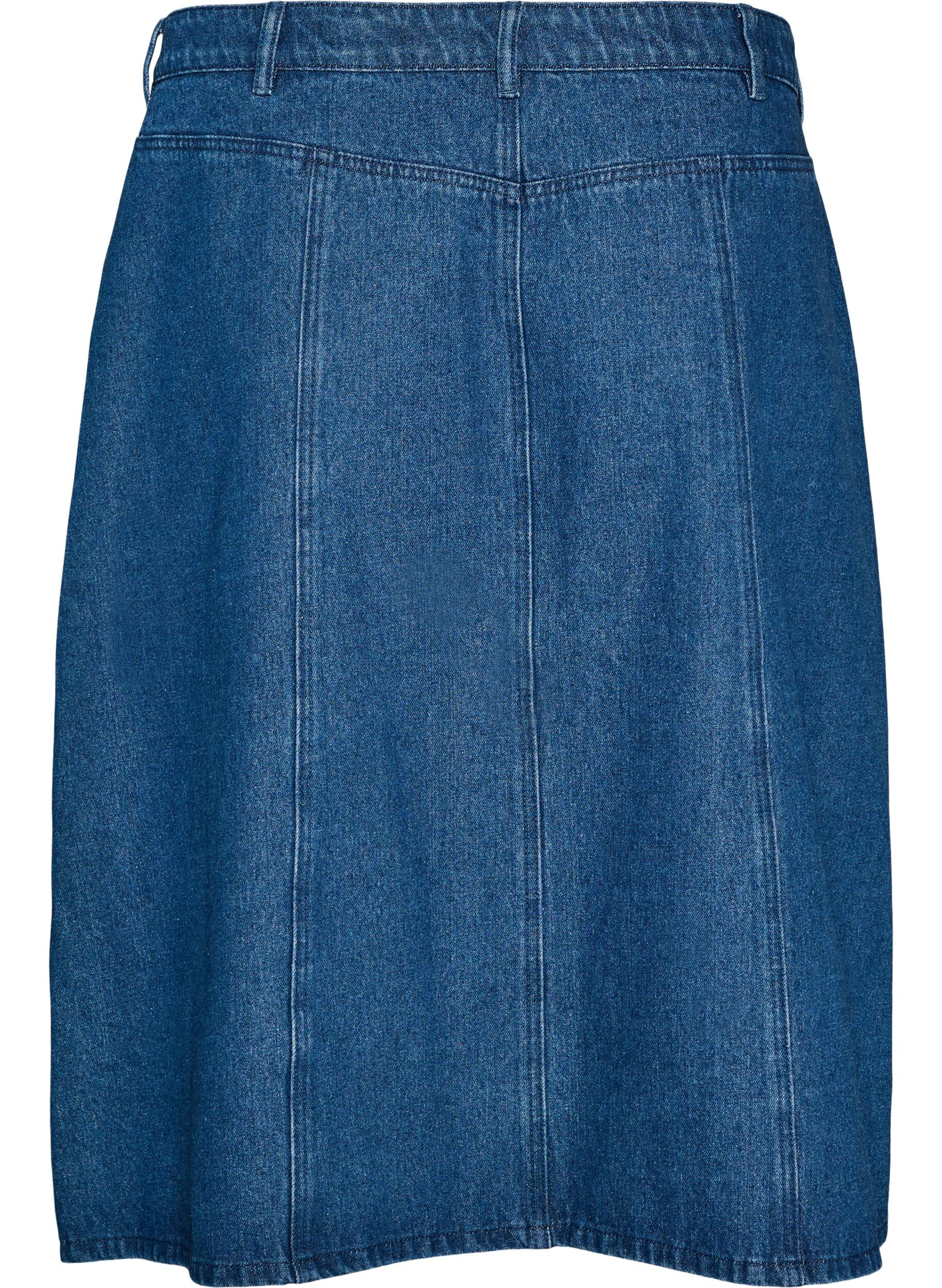 ZizzifashionA-line denim skirt with wavy button placket, Blue, Packshot image number 1