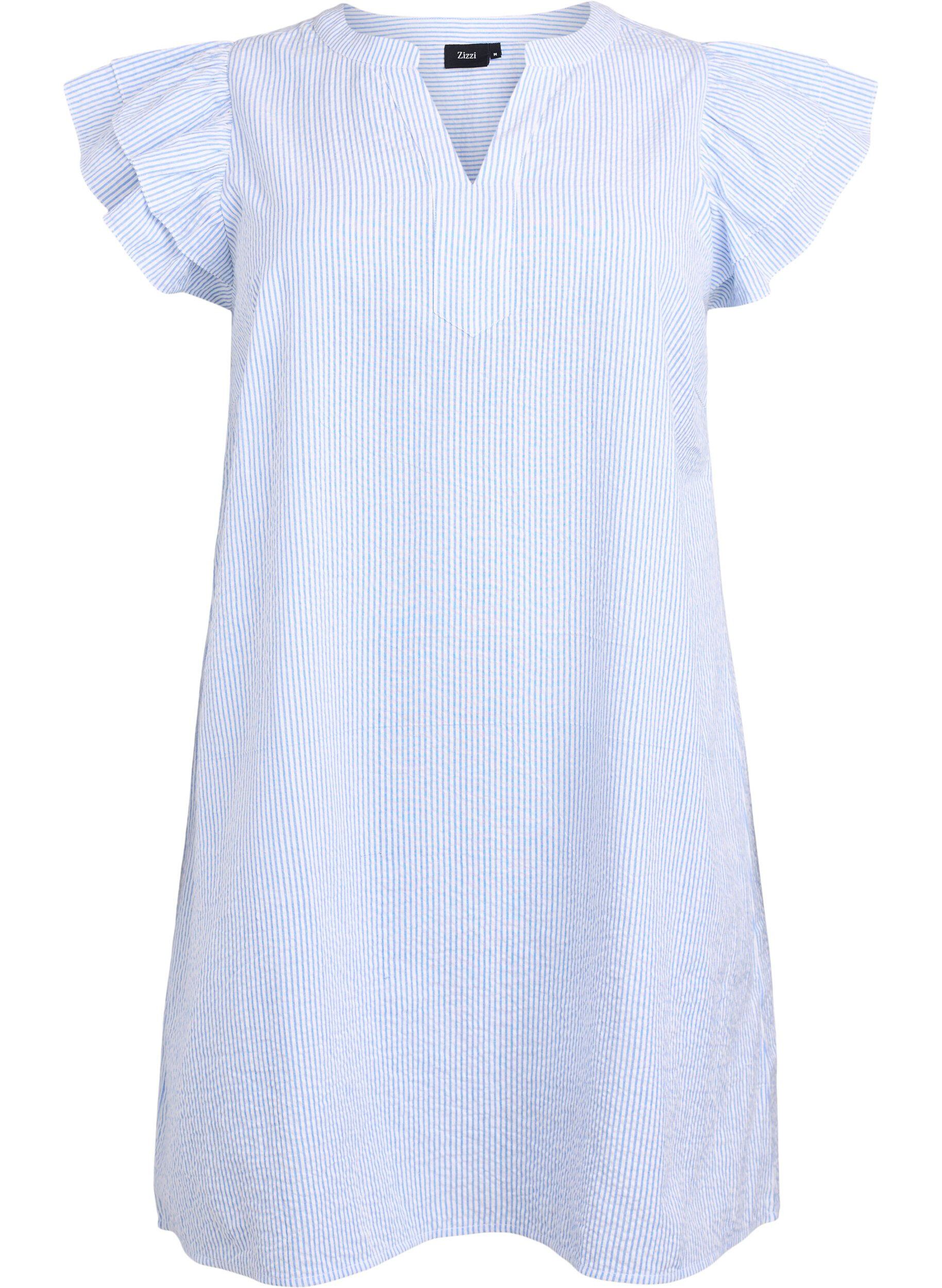 Short striped dress with ruffles