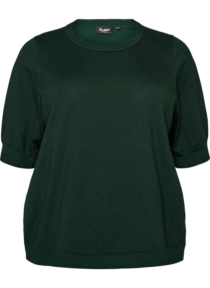 Fine-knit blouse with short sleeves, Green, Packshot image number 0