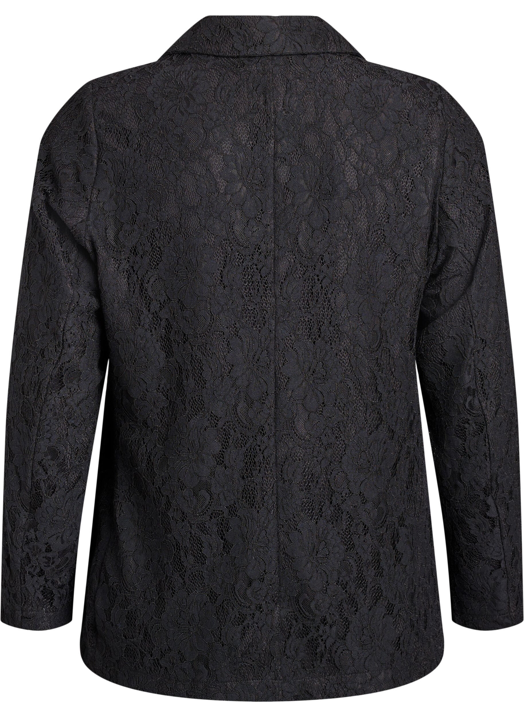 Zizzifashion Lace blazer with button closure, Black, Packshot image number 1