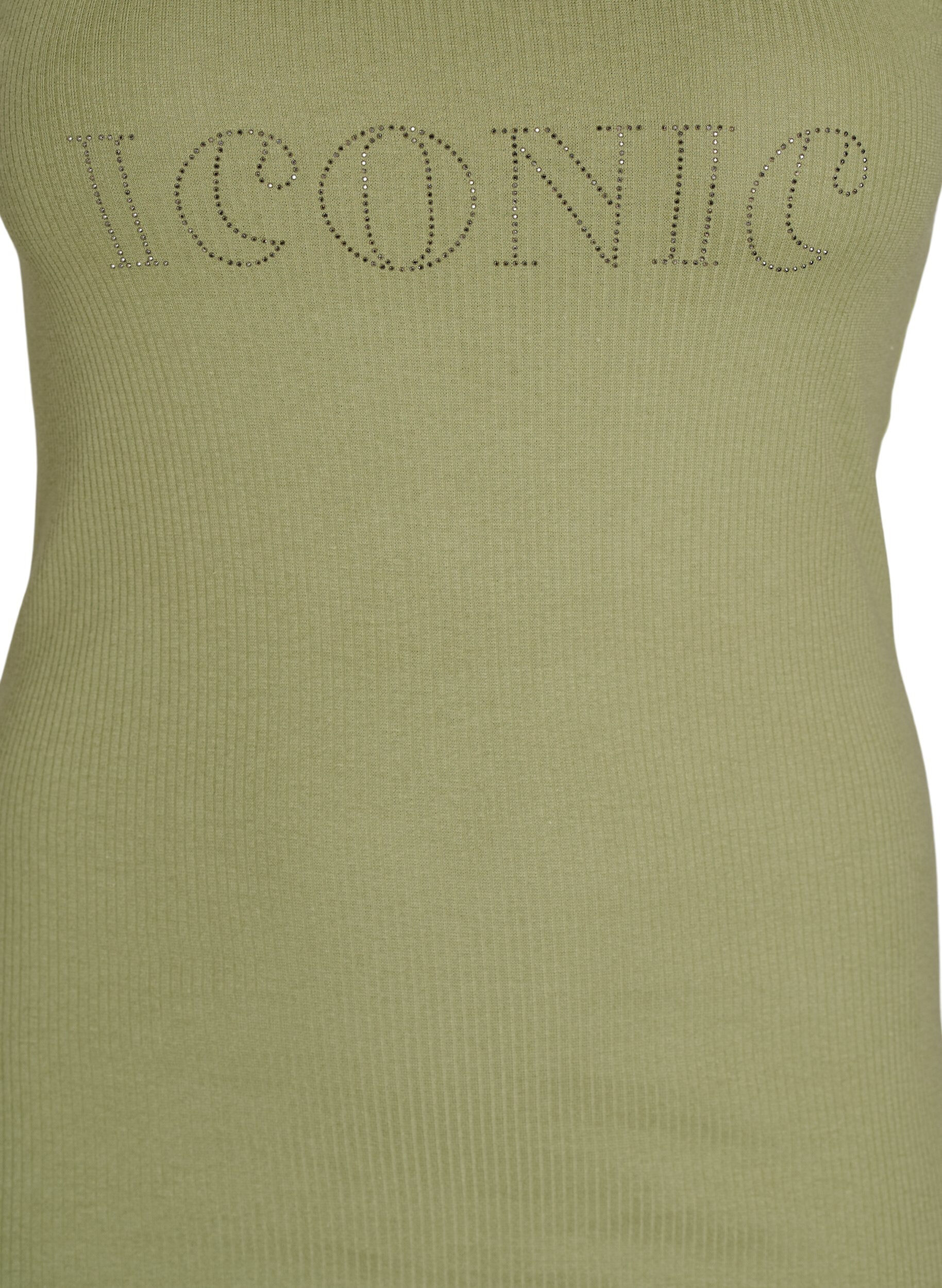 Zizzifashion Slim-fit tank top with rhinestones, Green, Packshot image number 2
