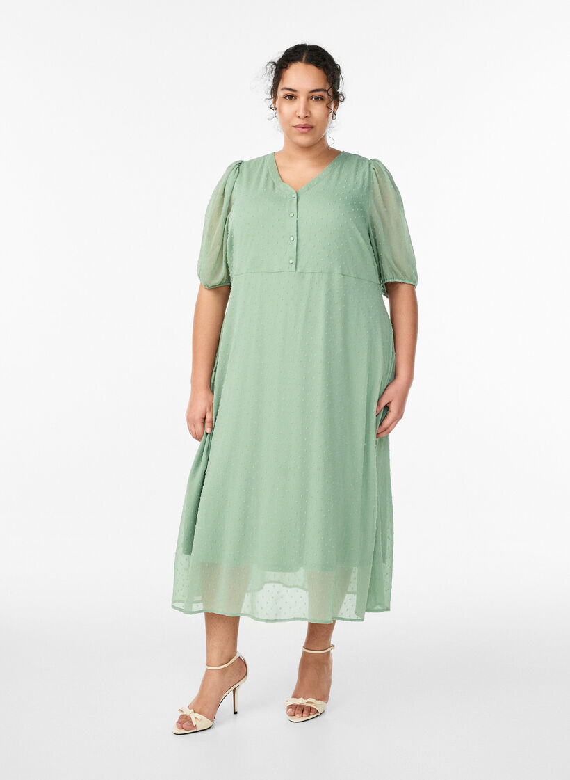 V-neck midi dress with tie fastening, Green, Model
