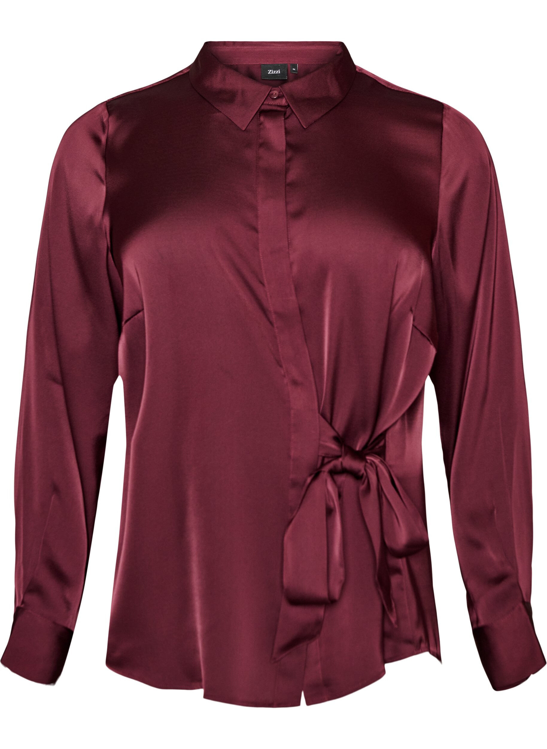 Shirt with a satin look and wrap effect